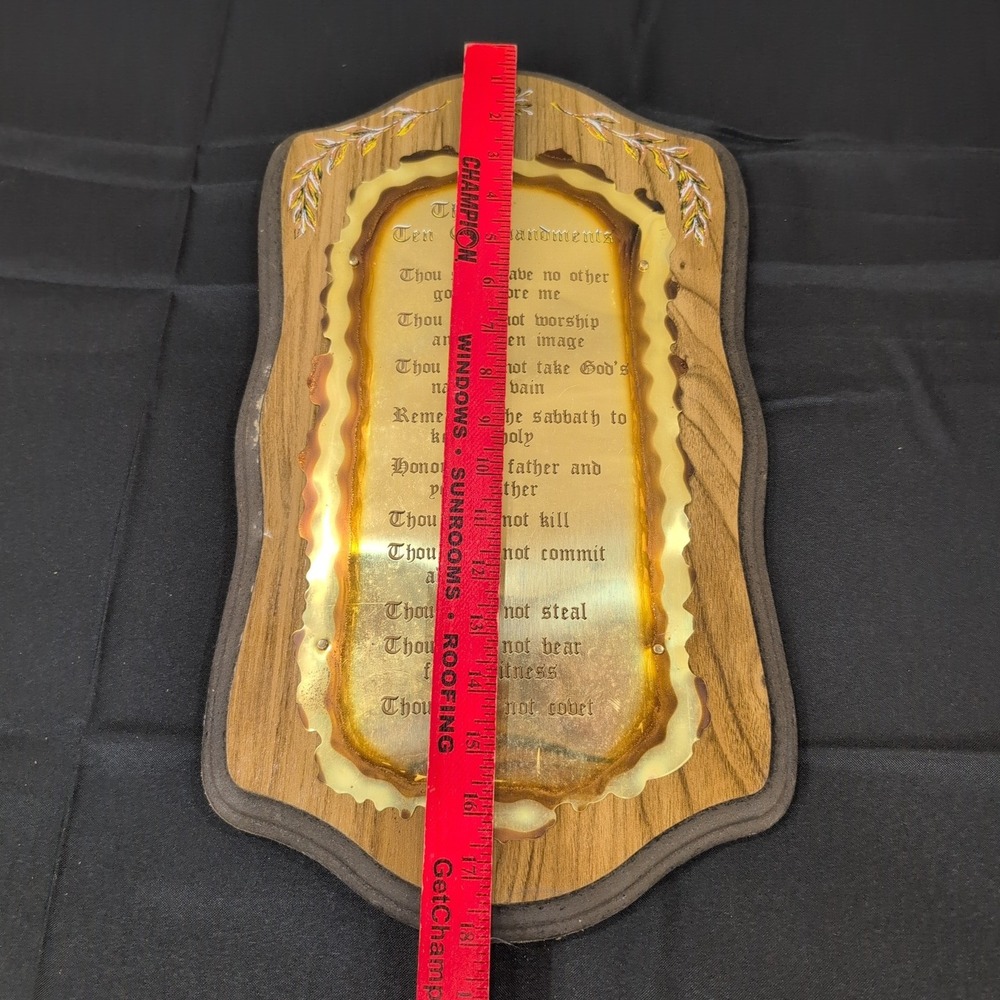 Vintage Ten Commandments Wood Metal Wall Plaque Religious Christian Home Decor - Picture 4 of 8